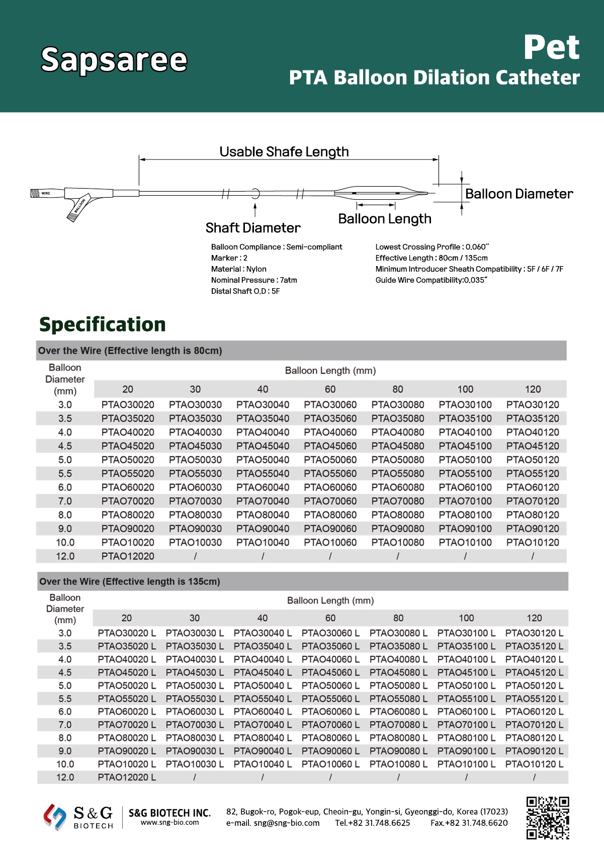 PET PTA Balloon Dilation Catheter – S & G Biotech Inc.